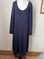 Woolovers Women’s Navy Jumper Dress Cotton Wool Cashmere Mix Fit Flare L