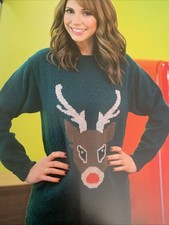 Knitting Pattern Ladies Christmas Jumper 4 Ply Rudolph For Animal Charity