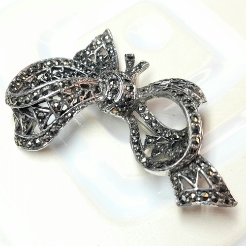 Vintage marcasite bow - marcasite, brooch