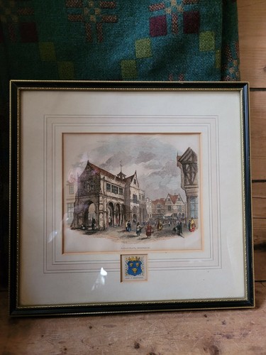 Hand tinted print market place - market,