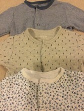 mamas and papas pack of three blue sleepsuits, size 0-3 months