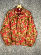 FUDA International Women’s Jacket L Red Gold Leaf Print 100% Silk Bomber Style