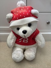 Allders Christmas JB Jingle Bear White Teddy Plush Soft Toy 18” Jingle Hat RARE