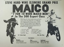 1970 Maico 500 Original Motorcycle Print Ad Steve Hurd Wins Elsinore GP on Maico