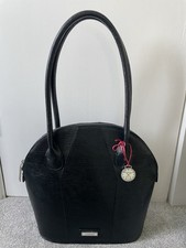 Rare Black Leather Sue Timney Handbag With Clock Bag Charm