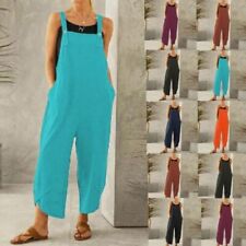 NEW Womens Overalls Dungarees Trousers Ladies Plain Jumpsuit Playsuit Plus Size