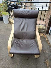  Brown Leather IKEA Poang Armchair with  Cushion and Headrest