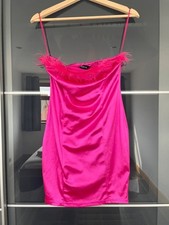 Bright Pink Naanaa Feather Bandeaux Boob Tube Cocktail Dress Size 8