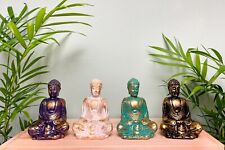 Gold Leaf Buddha Statue Ornament Meditating Sitting Figure Figurine White Gloss 