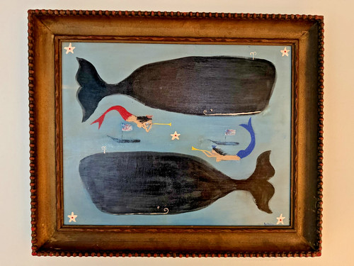 Folk art whale mermaid - art,
