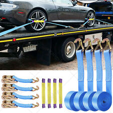 4X Recovery Ratchet Wheel Strap Set 50MM 4 Metre 5T With Round Slings Tie Down