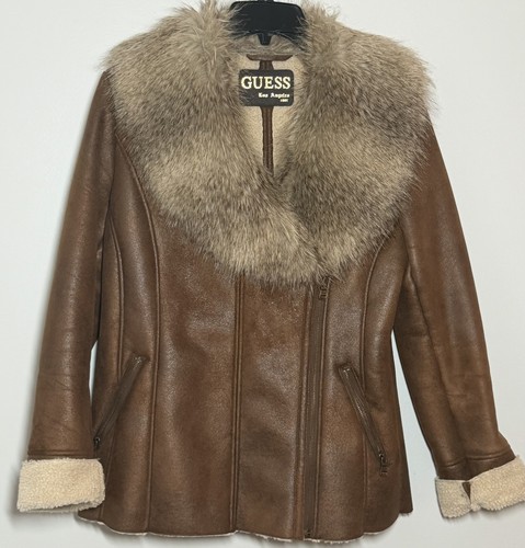 Guess brown faux shearling - brown,