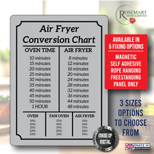 Air Fryer Conversion Chart Cooking Times Temp Oven Kitchen Silver Metal Sign