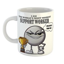 Great Desk Gift – WORLDS MOST MODEST SUPPORT WORKER Mug – Best Seller – UK Stock