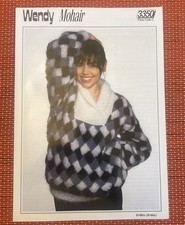 WOMENS MOHAIR DIAMOND SHAWL COLLAR JUMPER 32”-42” VTG KNITTING PATTERN 3350