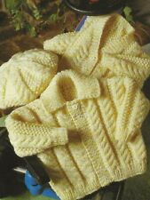 Baby Aran Jackets and Hat Knitting Pattern Collar & V-neck 16-22" 1192