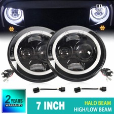 2x 7'' DOT E9 LED High Out Put Head Lights Daylight Halo for land rover defender