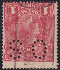 AUST KGV 1d RED SWMk PERF OS