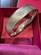 Vintage Silver Hallmarked 925 Hinged Bangle with Ribbed Pattern 33g 