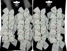 24 Mini White Glitter Bows