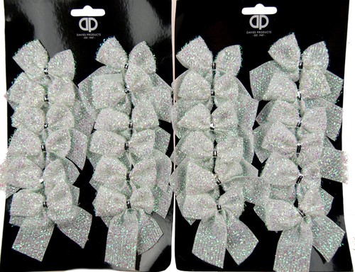 Mini white glitter bows - 24,