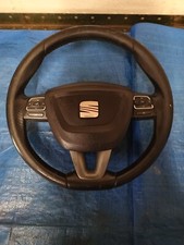 SEAT LEON MK2 1P BLACK LEATHER FLAT BOTTOM STEERING WHEEL
