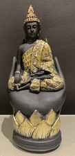 Thai Buddha In Lotus Hand Meditating Statue Crystals Gold Black Ornament Decor