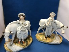 ANTIQUE STAFFORDSHIRE FIGURES HERDS MAN & DAIRY MAID WITH COWS 19th CENTURY