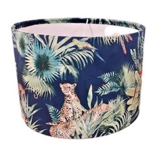 Tropical Jungle Design Drum Lampshade Navy Blue 12 Inch Diameter Charity Sale