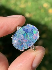 Silver Black Opal White Topaz Large Ring ￼