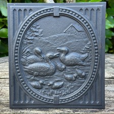 RARE 21cm vintage cast iron wall plaque, River scene with Ducks •Farmhouse Core