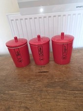IMPRESSIONS by RAYWARE TEA COFFEE SUGAR CERAMIC RED STORAGE LIDDED JARS X 3