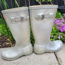 Girls Hunter Wellies / Wellington Boots - + Carry Bag & 2 Liners  -Sz 3 - Silver