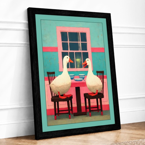 Geese dinner modern framed - at,