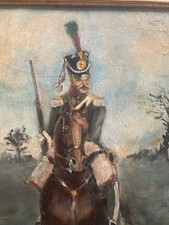 Vintage Oil Painting Napoleonic Military Soilder On Horseback Canvas / Board