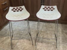 Vintage Italian designer Calligaris Jam range bar stools, white with Orange