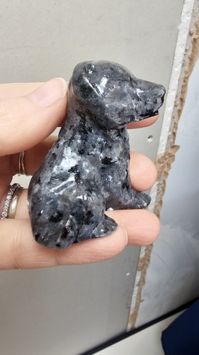Larvikite dog crystal carving - larvikite,