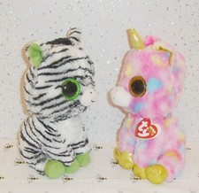 Ty Beanie Boos Zig Zag & Fantasia Zebra and Unicorn  Large 10" Retired  NEW+tags