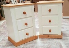 HANDMADE TULIP IVORY AND MEDIUM OAK X2 3 DRAWER BEDSIDE CABINETS