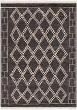 Handmade Color Black/Ivory Moroccan Berber Wool Rug Design Luxury Carpet Rug