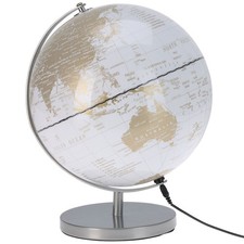 White World Globe with LED Light | Decorative Illuminated Globe Lamp - 31cm