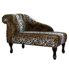 Leopard Print Chaise Longue Sofa Small Handmade Accent Chair Animal Stud Fabric