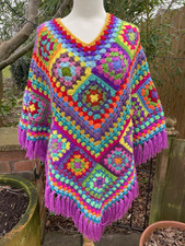 Handmade Crochet Multicoloured Granny Squares Poncho Charity Sale