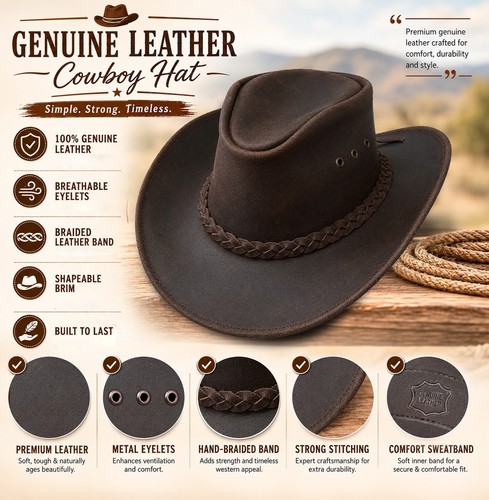 100 real leather cowboy - leather, hat