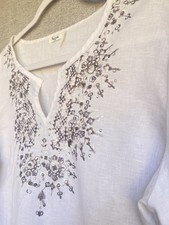 White Linen Shirt Tunic Top L