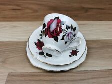 Vintage Colclough  Amoretta Rose Red & White Roses Bone China Tea Trio