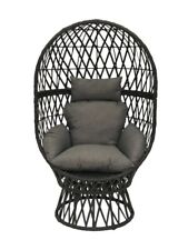 Status Swivel Egg Chair Rattan Outdoor Chair with Cushion for Patio Black