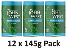 John West Tuna Chunks in Brine Tins 100% Traceable Fish Cans 12 x 145g Pack
