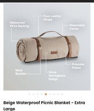 VonShef Extra Large Waterproof Picnic Blanket ( Green / Beige )
