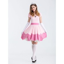 Mario Pink Fancy Dress Party Halloween Ladies Princess Peach Costume Super